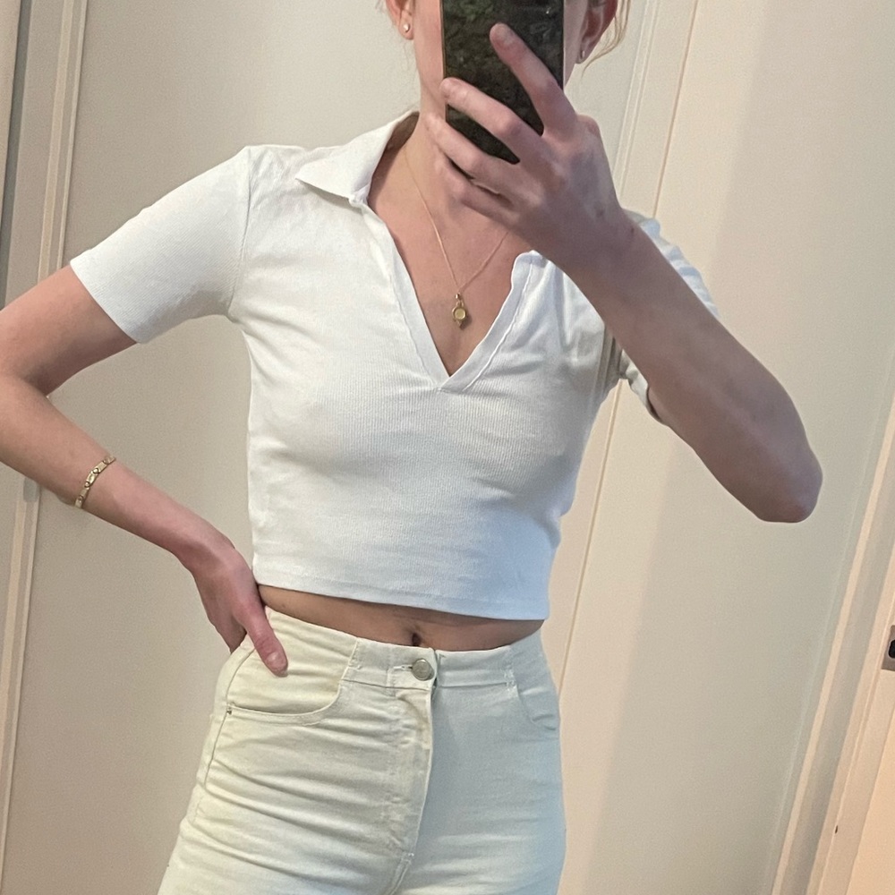 NWT - cute zara cropped collared knit top